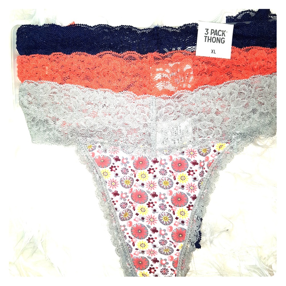 New 3 Pack XL Thongs. Navy, Peach, Gray. With Tags